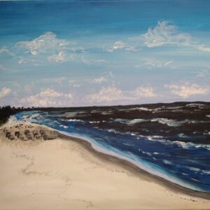 Acrylgemälde 'Sehnsucht nach dem Meer' – Küstenlandschaft mit Strand, Meer und Himmel auf 40x50 cm Leinwand, inspiriert von der Sehnsucht nach dem Meer.