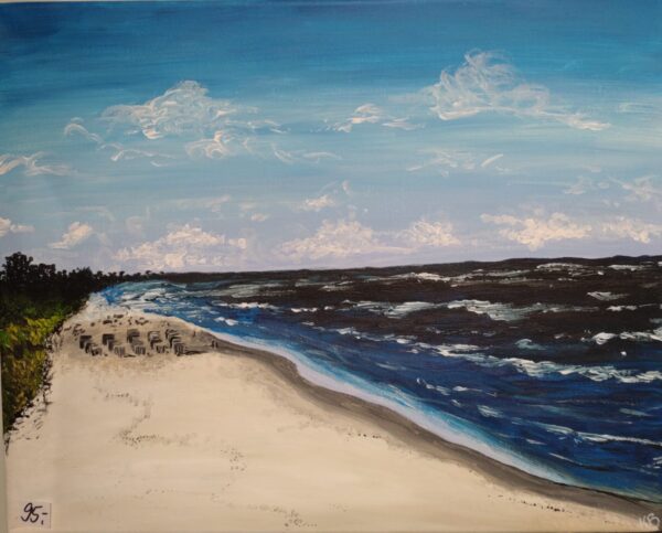 Acrylgemälde 'Sehnsucht nach dem Meer' – Küstenlandschaft mit Strand, Meer und Himmel auf 40x50 cm Leinwand, inspiriert von der Sehnsucht nach dem Meer.