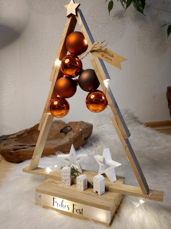 Handgefertigter Weihnachtsbaum aus Holz – Moderne Weihnachtsdekoration mit LED-Beleuchtung